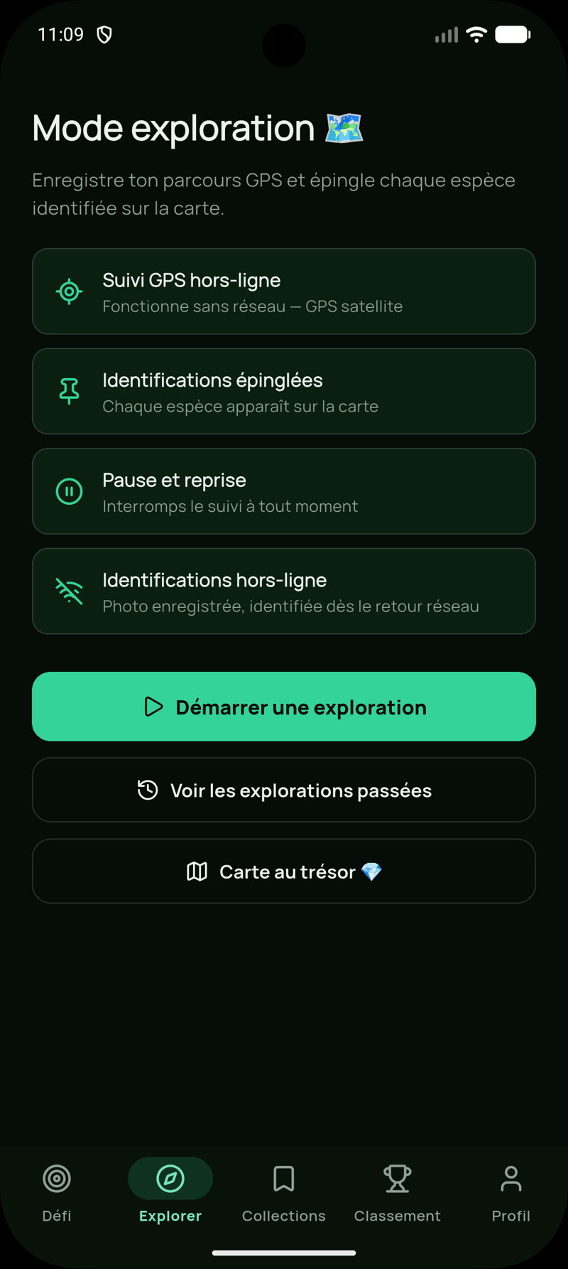 Mode exploration : suivi GPS hors-ligne et identifications épinglées