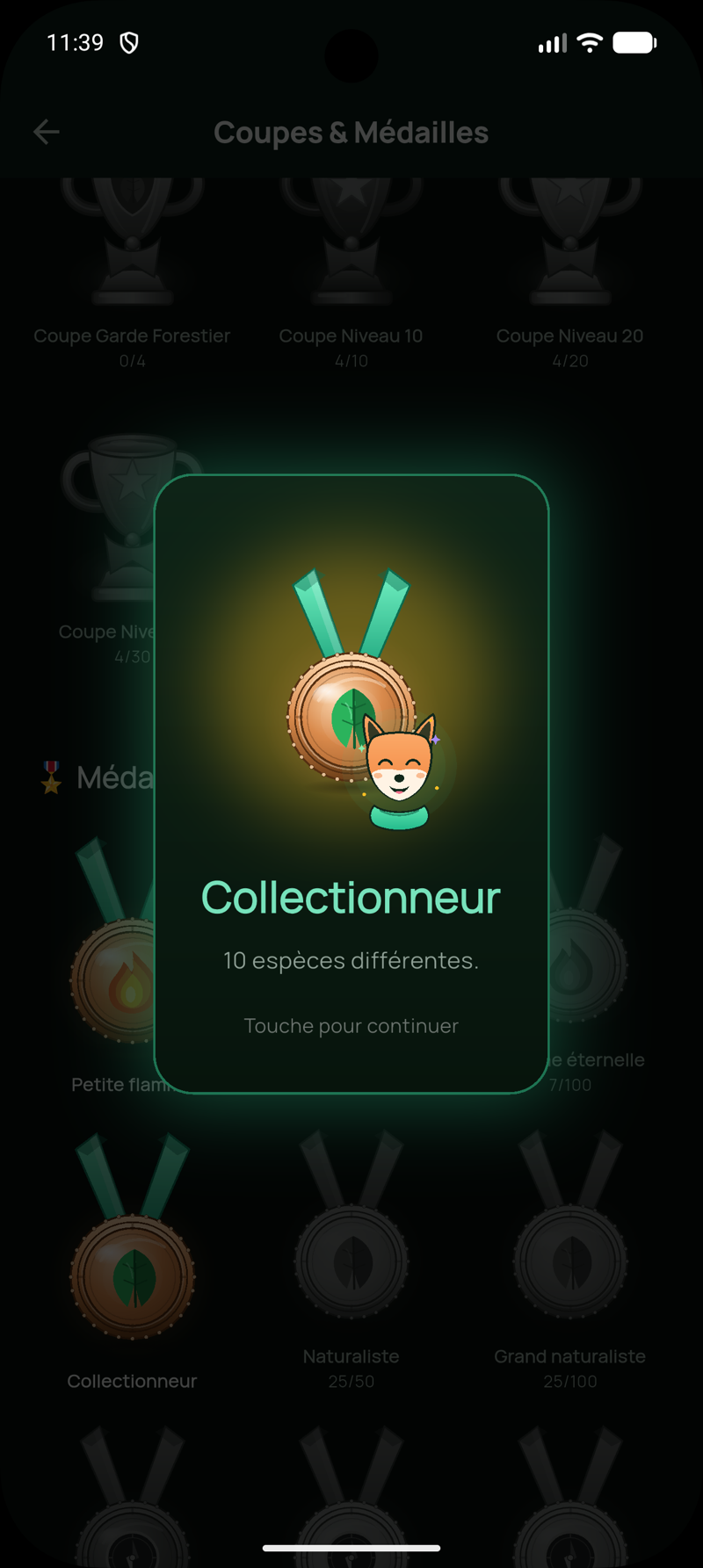 Révélation d'un trophée : médaille Collectionneur débloquée